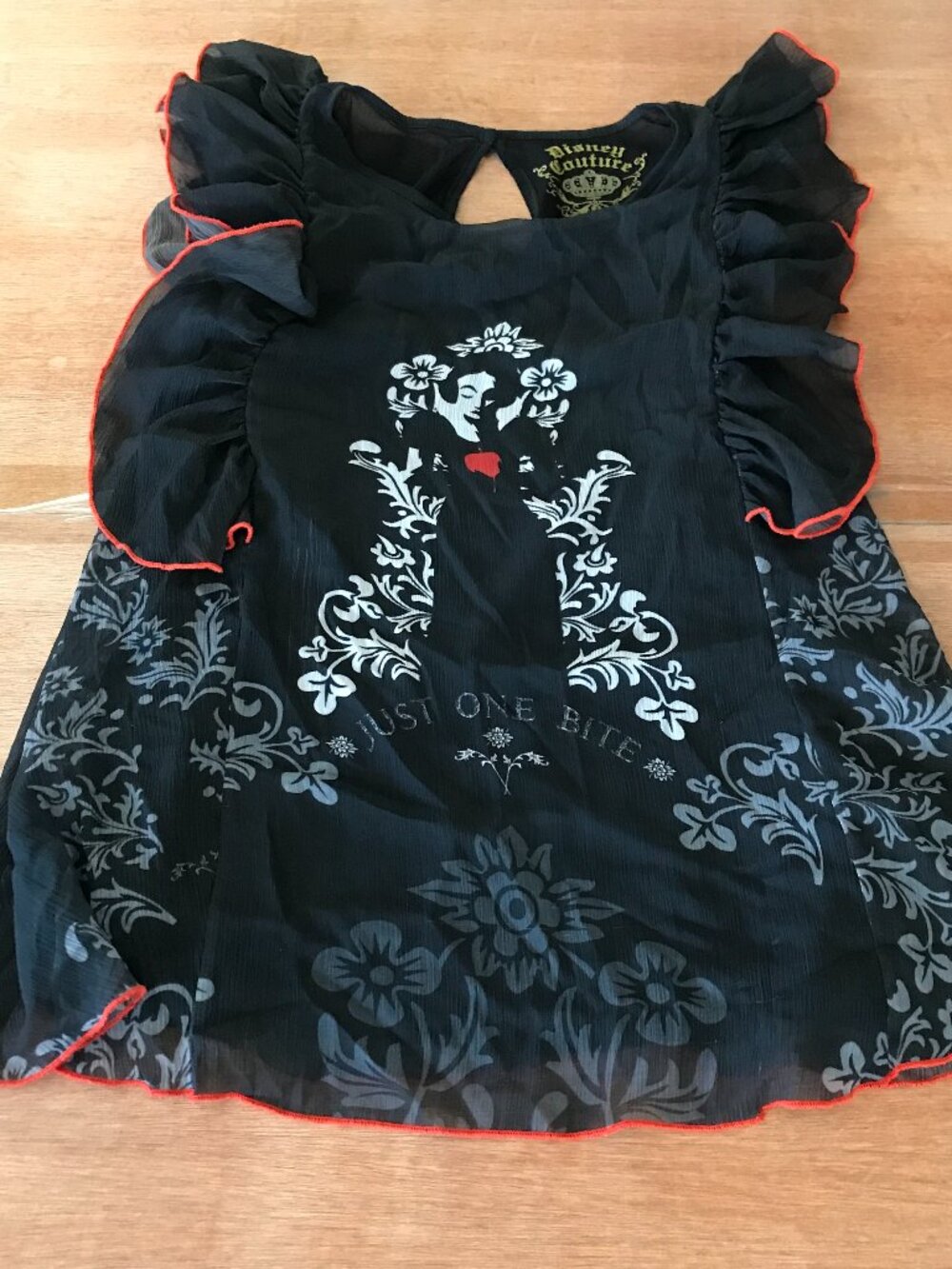 Disney Couture Just One Bite Snow White Top Women S Black Red Ruffled Gothic